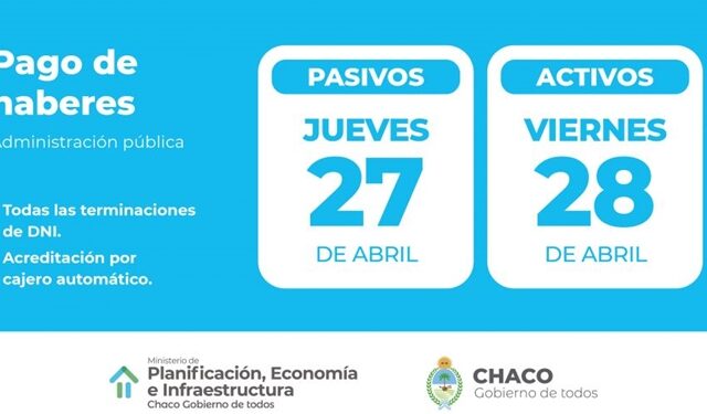 27 y 28 de Abril cobrarían haberes la Administración Pública