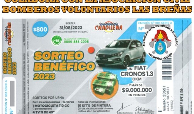 Bomberos de Las Breñas se suma a Sorteo Benéfico de Lotería Chaqueña