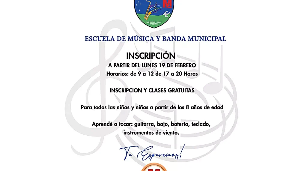 Se abrió inscripción para integrar la Banda de Música Municipal