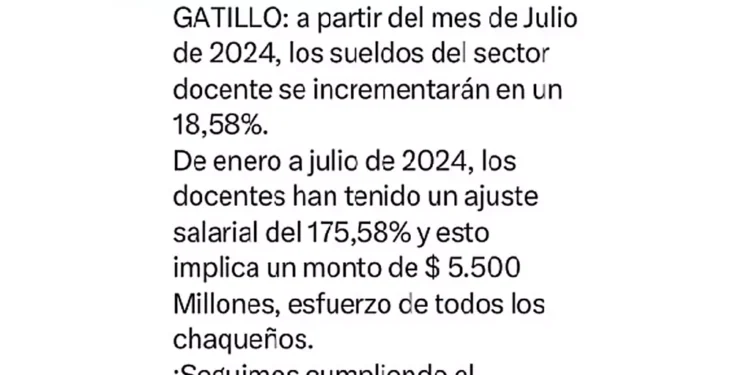 Docentes tendrán incremento del 18,58% en Julio