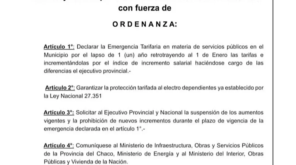 Concejo Deliberante aprobó la “Declaración de Emergencia Tarifaria” por Mayoría Simple