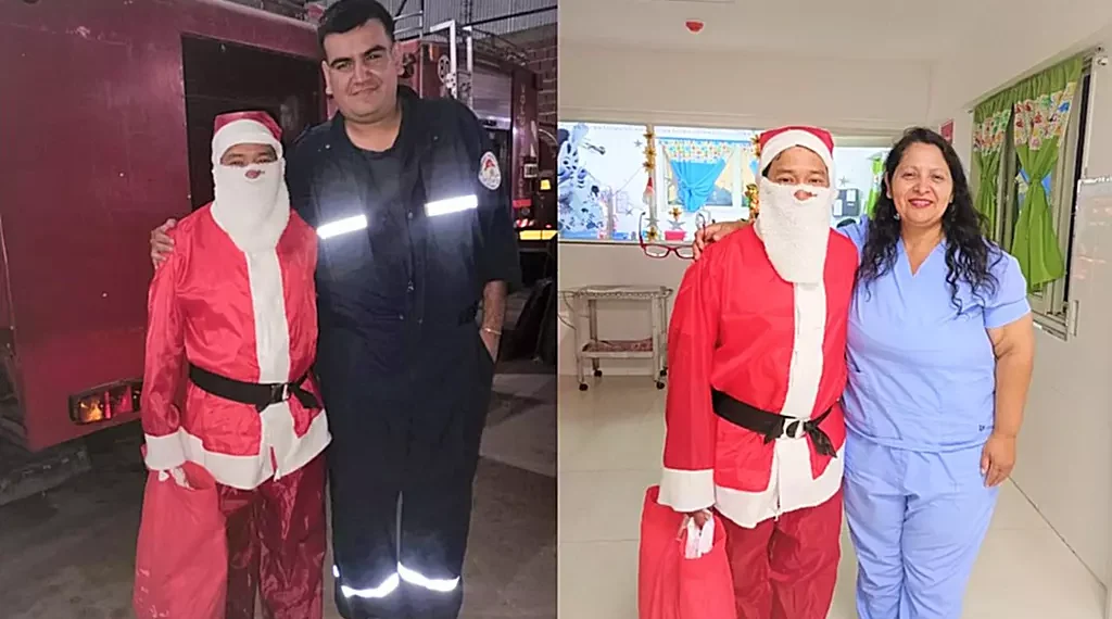 Papá Noel Iluminó la Noche Buena en Las Breñas con Visitas al Cuartel de Bomberos y al Hospital