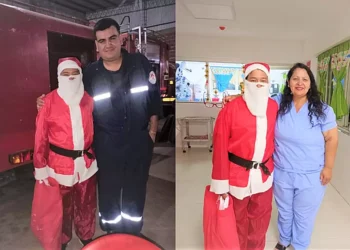 Papá Noel Iluminó la Noche Buena en Las Breñas con Visitas al Cuartel de Bomberos y al Hospital