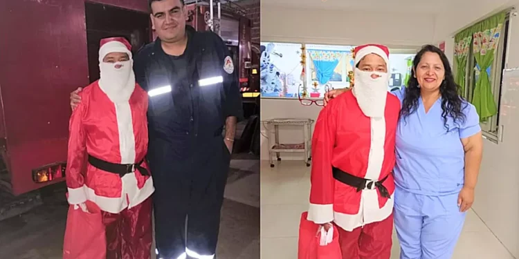 Papá Noel Iluminó la Noche Buena en Las Breñas con Visitas al Cuartel de Bomberos y al Hospital