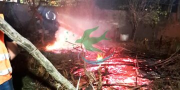 Bomberos voluntarios sofocaron fuego en el patio de una casa