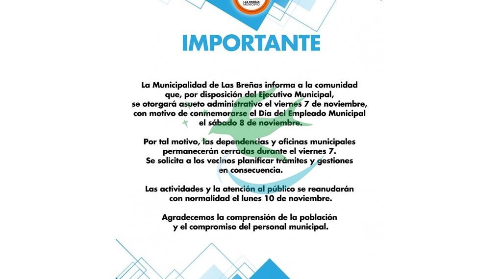 Este viernes 7 no habrá actividad en el municipio