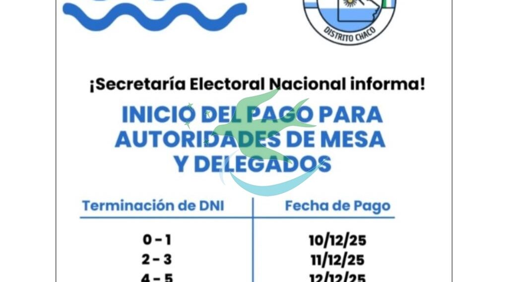 Pago a las autoridades de Mesa -Elecciones 26/10/2025-