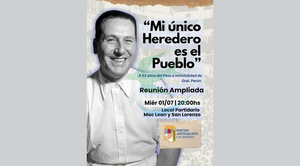 El PJ convoca a un homenaje y reunión ampliada a 52 años de la partida de Perón