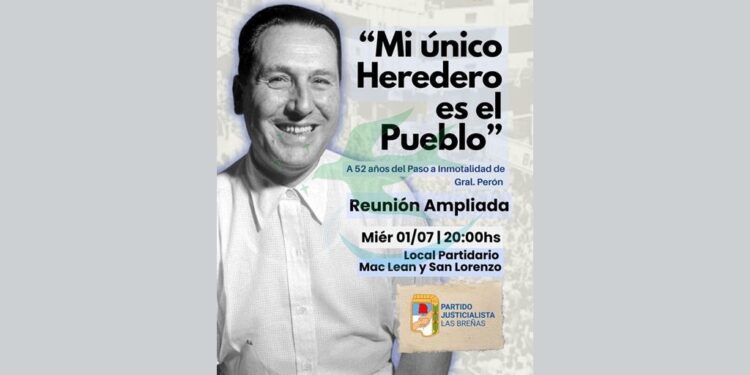 El PJ convoca a un homenaje y reunión ampliada a 52 años de la partida de Perón